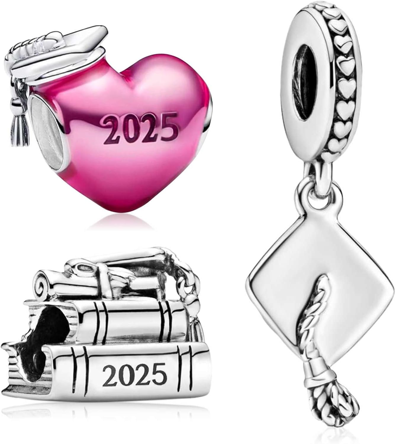 Pink 2025 Graduation 3 Piece/Package A Charms S925 Sterling Silver Charm Bead For Bracelets and Necklaces For Women Jewelry Present