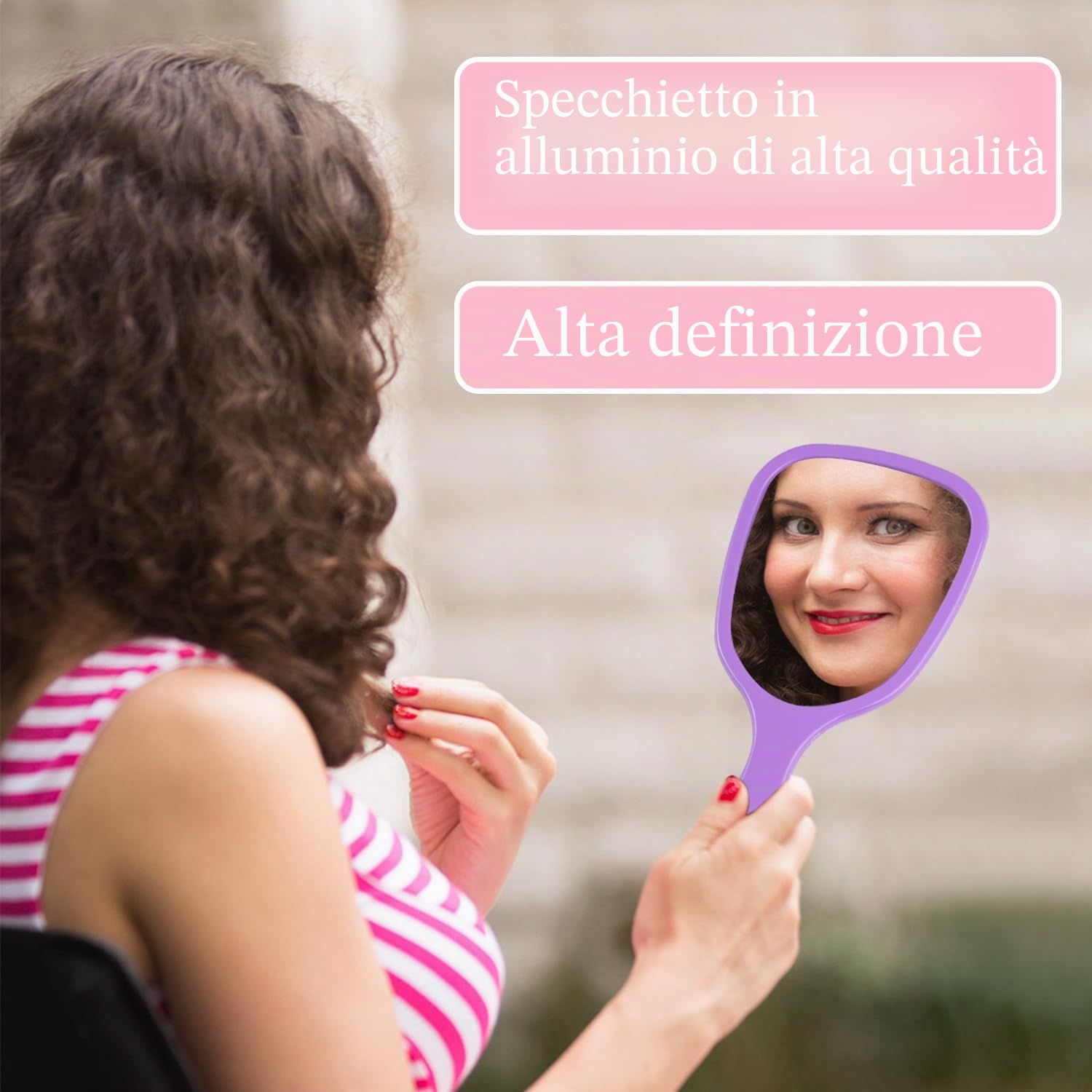 6 Pezzi Specchio con Manico, 8x18 cm Specchio a Mano | Specchio Portatile, Specchietto da Borsetta, Specchietti Trucco con Manico, Specchio Compatto da Borsa, per Casa Viaggio