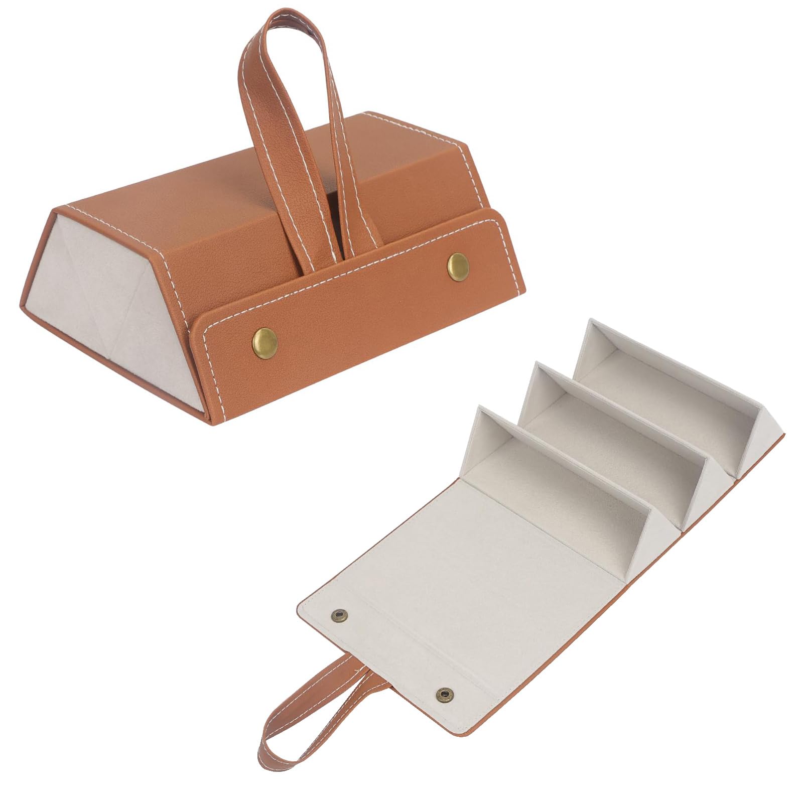 GNAFOTUEyeglass Organizer, Portable Stackable Eyeglasses Case,Premium PU Leather Multi Glasses 3 Slot Organizer