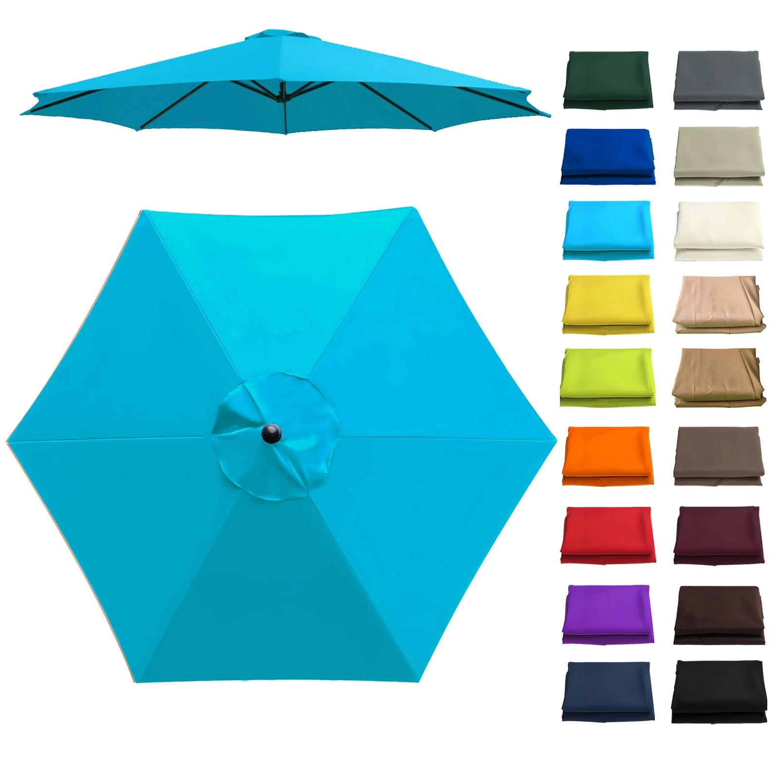 6.6/7.5/8.2/8.9/9.8/11.5Ft Patio Umbrella Replacement Canopy, Umbrella Canopy Replacement, UV Protection, 6/8 Ribs, Breathable, for Pool, Deck & Yard(Lake Blue,6 ribs: 2m/6.6ft)