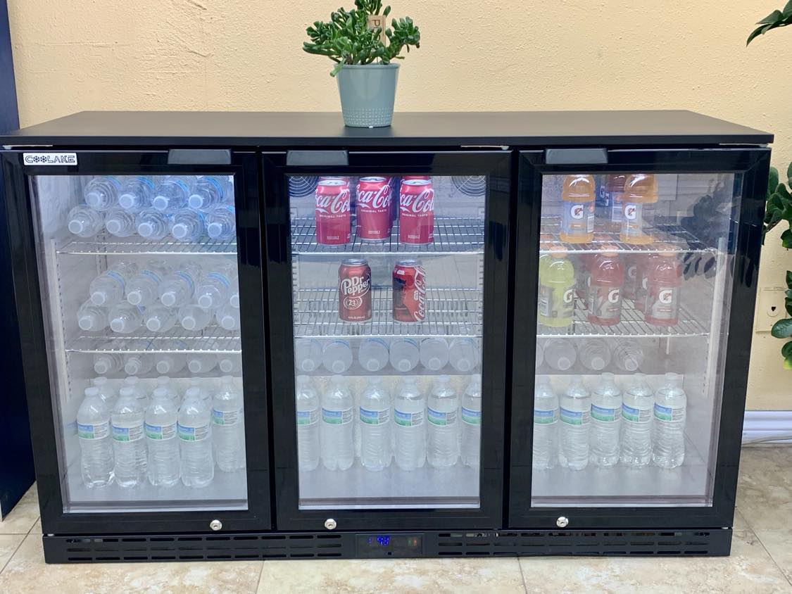 Image of Coolake Back Bar Cooler Refrigerator with 2 Glass Doors, 7.4 cu.ft Commercial Under Counter Height Beverage Refrigerator with LED Lighting, Display Drink Fridge for Home Bar, Man Cave, Garage, Office