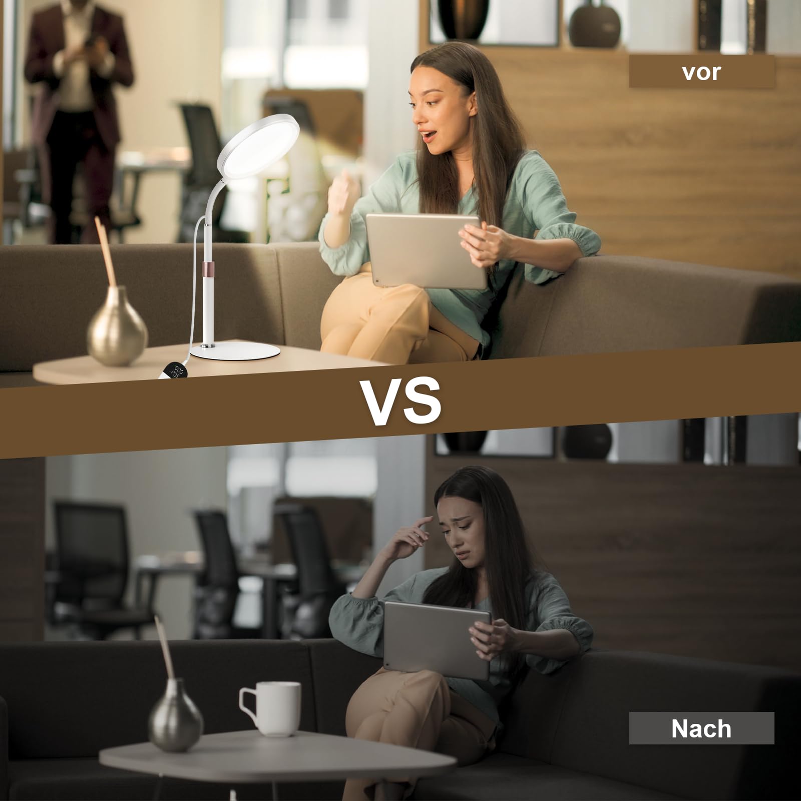 Lampada SAD, Lampada Per Terapia Della Luce Senza Raggi UV Da 10.000 lux, 3 Temperature Di Colore, 9 Luminosità e Timer da 15/30/45Min, Lampadas a luce Diurna Per Uso Domestico/Ufficio
