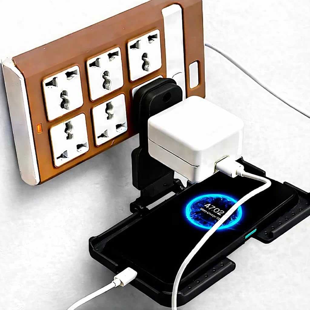 Mobile Phone Holder Stand with Charging Plug, Blue, Wall Mount, Foldable Design, Universal Compatibility-image-42