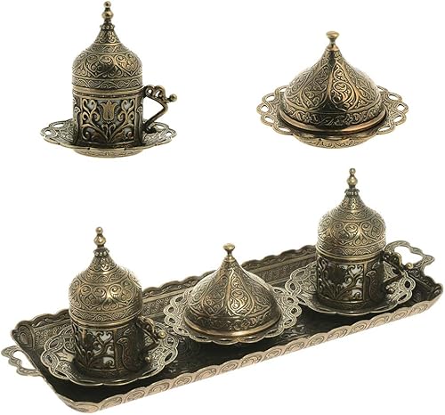 Alisveristime Auténtico juego de tazas de café turco Zamak y porcelana, motivos de tulipanes (juego de 2) (Lale) (Autentico)