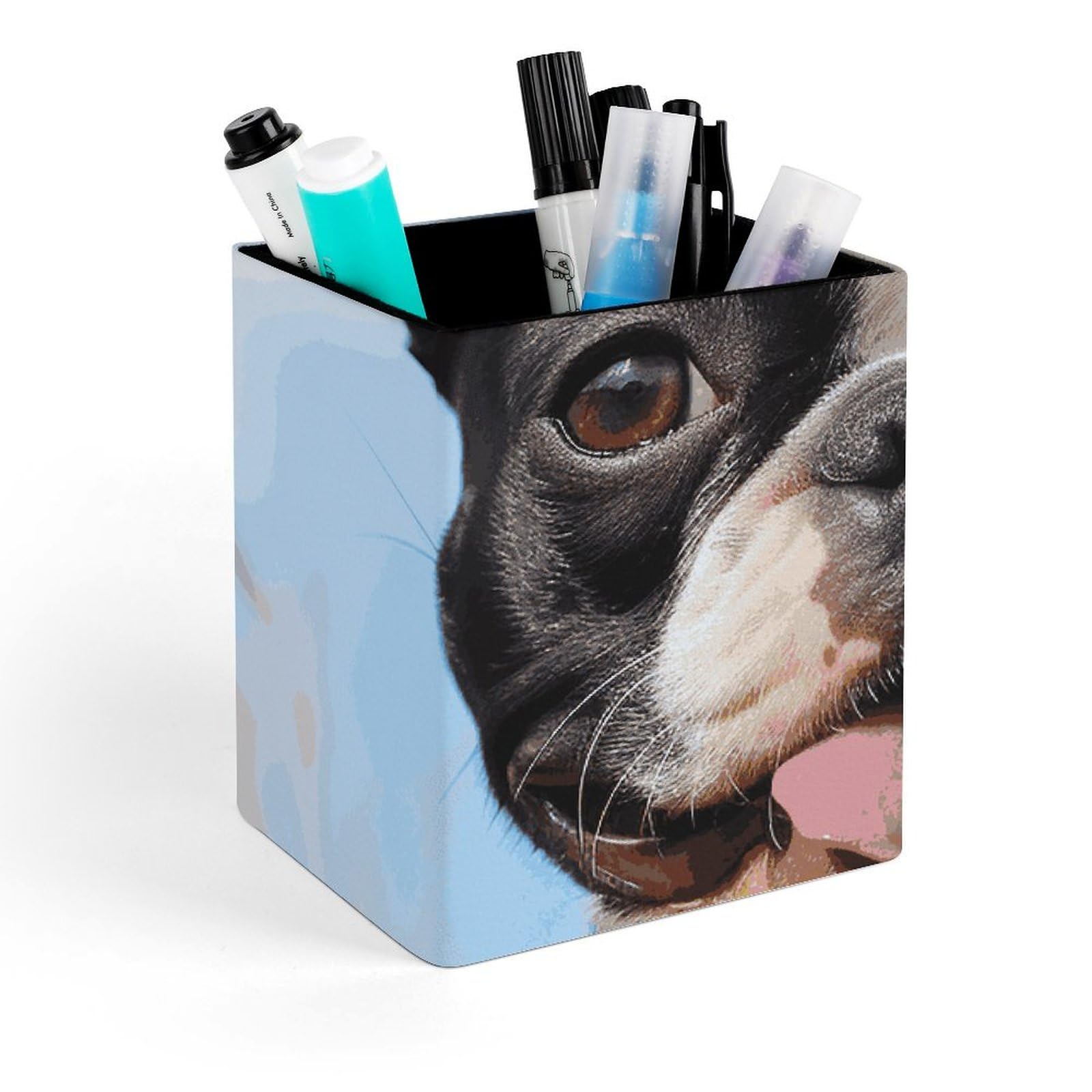 Porte-stylo bureau cuir au motif terrier de Boston, rangement élégant et rigide