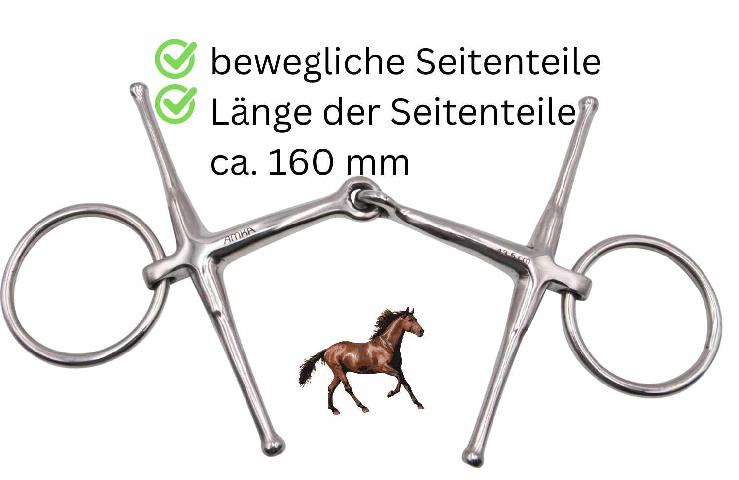 AMKA Knebeltrense Schenkeltrense Fulmer Trense einfach gebrochen Edelstahl massiv Stärke 15 mm Ringe 55 mm