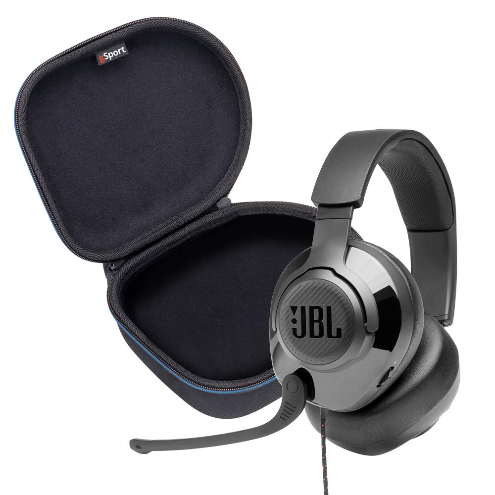 JBL Quantum 200 Wired Over-Ear Gaming Headphone Bundle with gSport Deluxe Travel Case (Black)