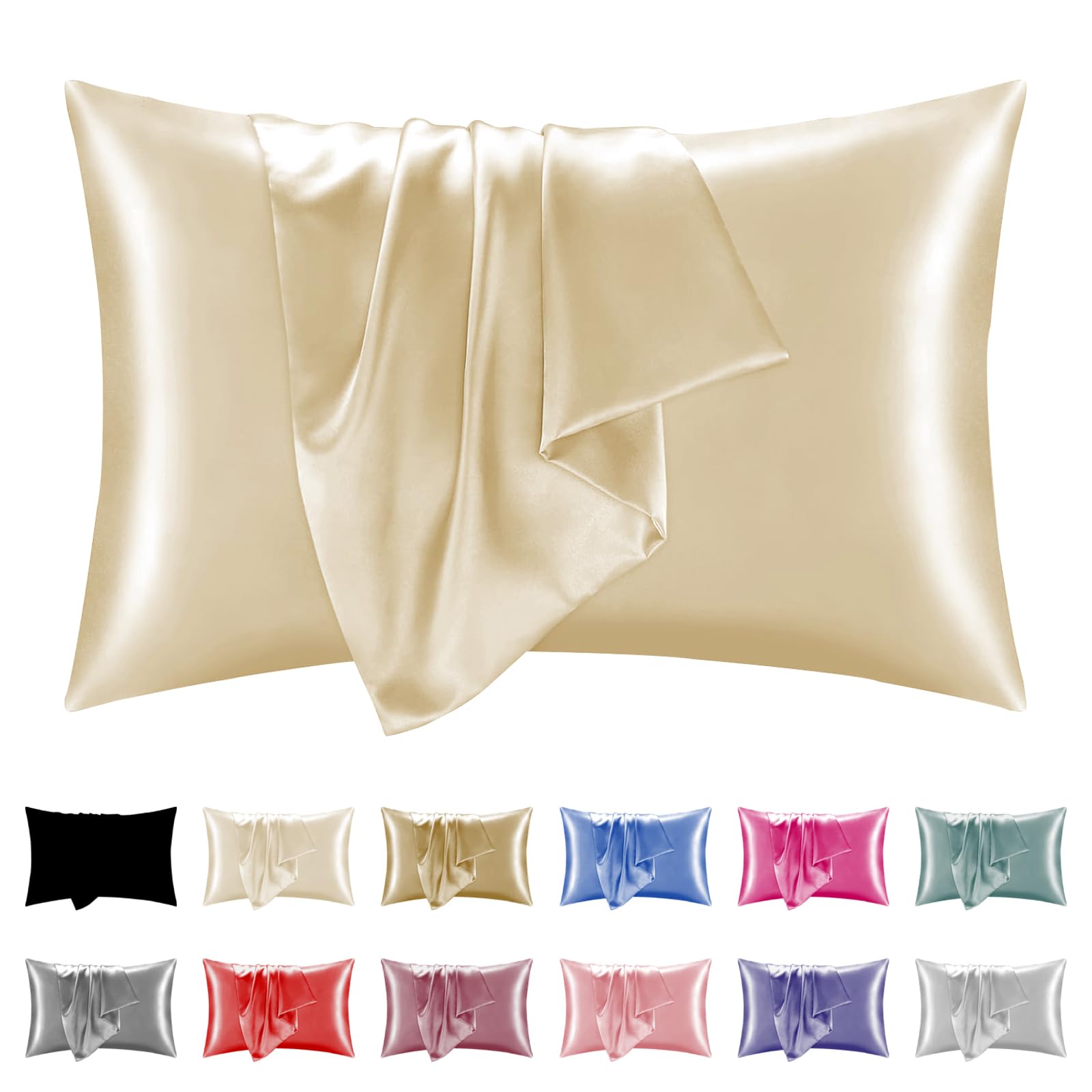 Virelle Natural Pure Silk Pillowcase for Hair and Skin with Hidden Zipper, Ultra Smooth and Soft Breathable Cooling Silk Pillow case, Gifts for Women Men, 50 x 75 cm 1pc, (Beige)