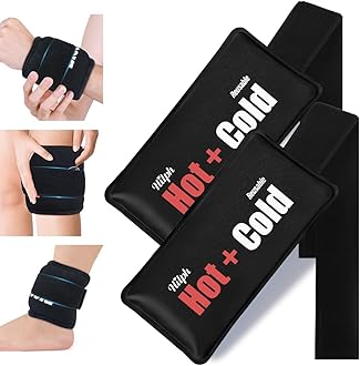 Hilph Large Ice Pack with Strap for Injury Reusable, 2 Packs Hot & Cold Compress Gel Pack for Muscle, Joint Pain & Swelling | Fits Knees, Ankles, Elbows & Wrists - Black
