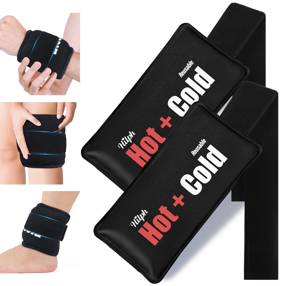 Hilph Ice Pack for Injuries Reusable, 2 Packs Hot Cold Soft Gel Ice Pack with Adjustable Strap, Flexible Ice Wraps for Joints and Muscle, Back, Knee &