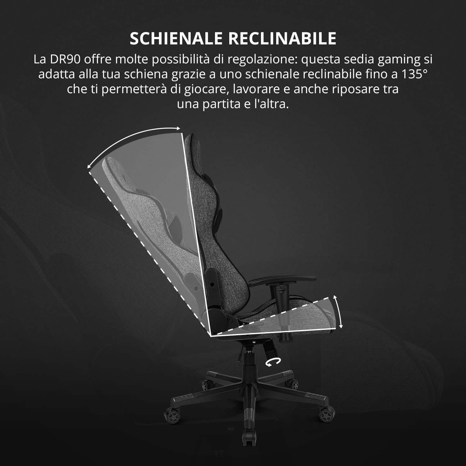 DRIFT GAMING DR90 – Sedia gaming ergonomica con poggiatesta e supporto lombare, schienale reclinabile a 135°, braccioli 2D regolabili, tessuto traspirante, base in nylon e pistone a gas, Grigio-Nero