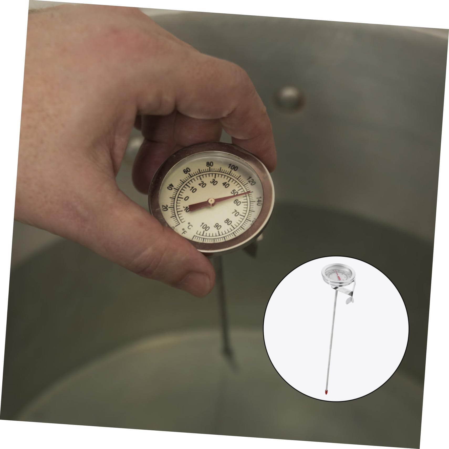 PLAFOPE Termómetro Profesional Inoxidable con Pinza para Cocina Lectura Instantánea para Freír Barbacoa Control de Temperatura Aceite y Cerveza