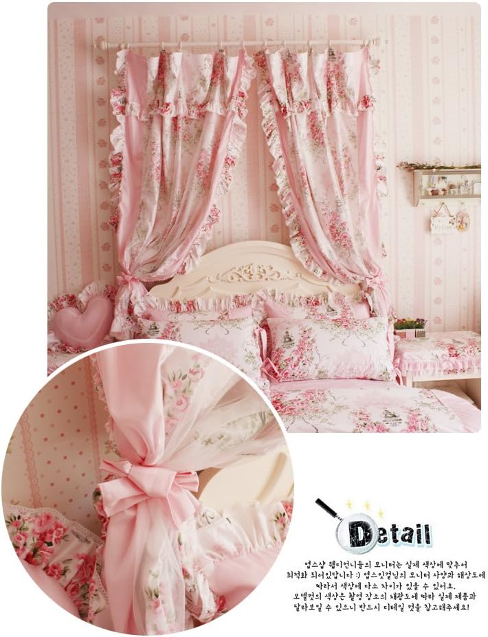 Buy 1 get 1 🔥 DIAIDI Korean Style Rustic Vintage Pink Rose Curtain Bedroom Floral Windowtreatment(Two Panels)