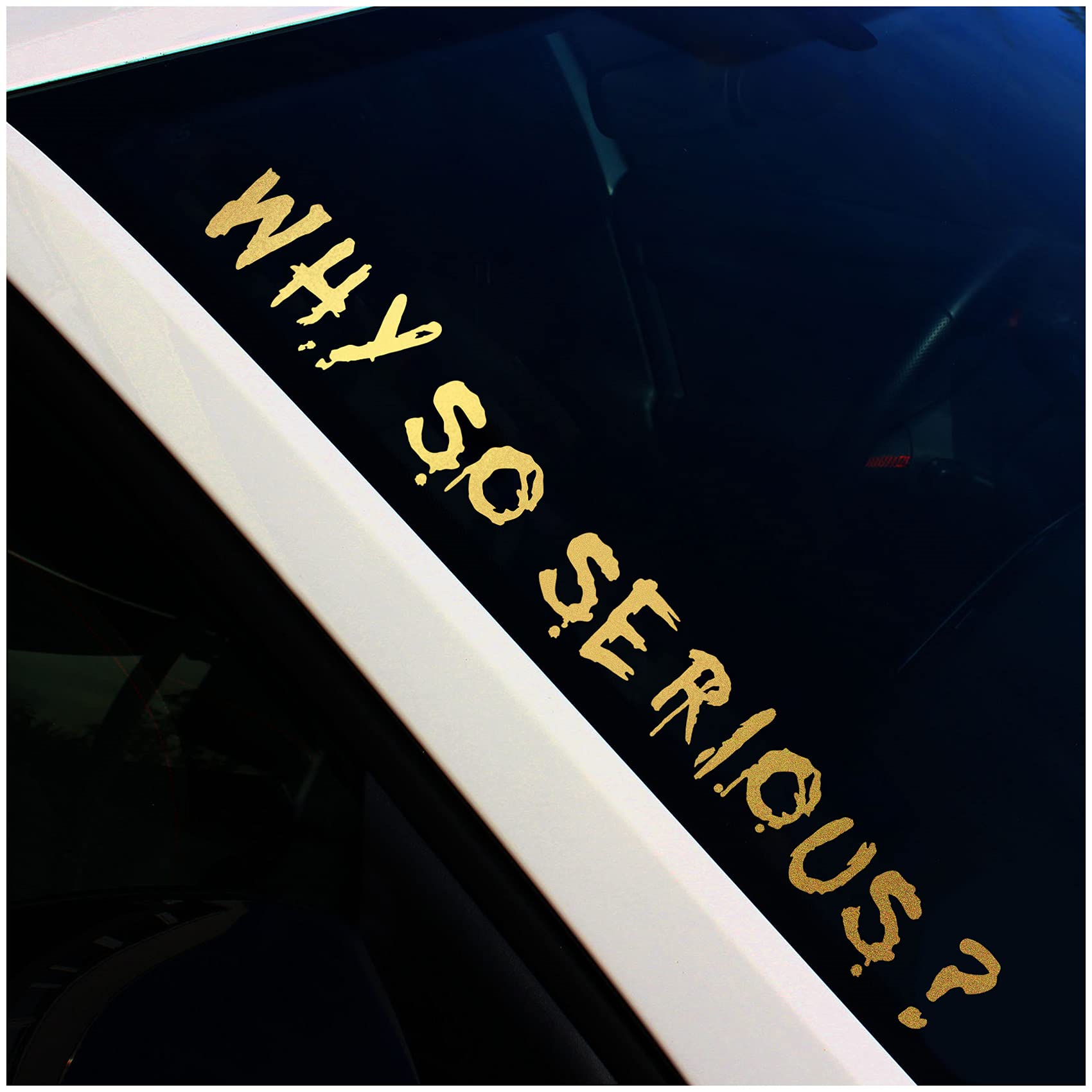 Joker-sticker, 67 x 50 cm, Why So Serious belettering, spreuk, voor voertuig, decoratieve folie voor auto, bus, caravan, autoaccessoires, autosticker, clown, humor (goud metallic, KX011 Joker
