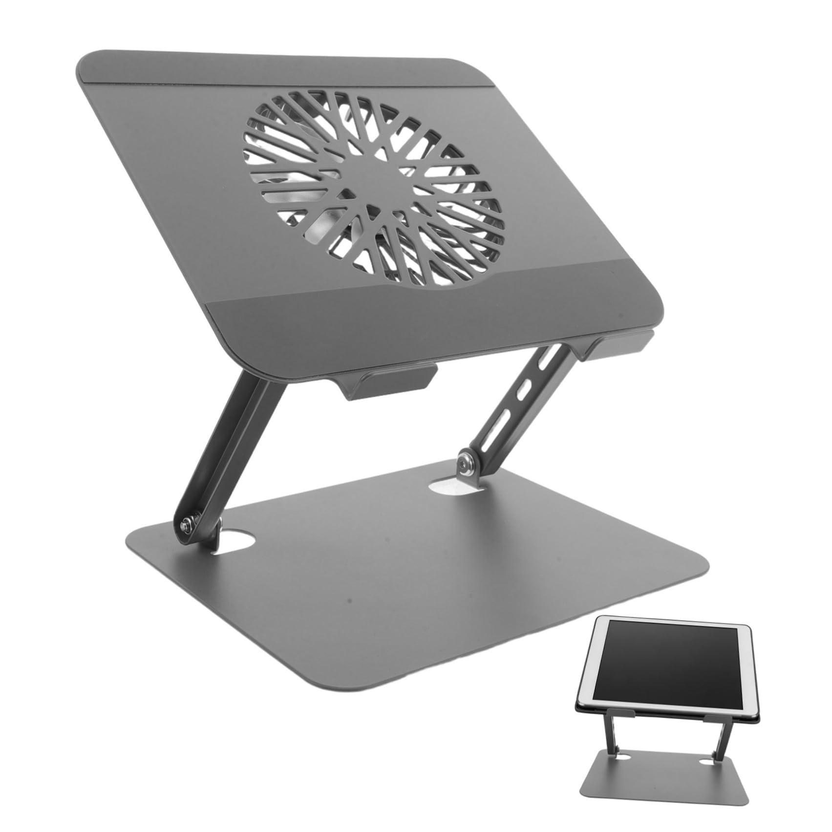 TEHAUX Supporto per Laptop e Tablet con Ventola di Raffreddamento Pieghevole in Acciaio al Carbonio per Ufficio e Scrivania Multidevice Ergonomico