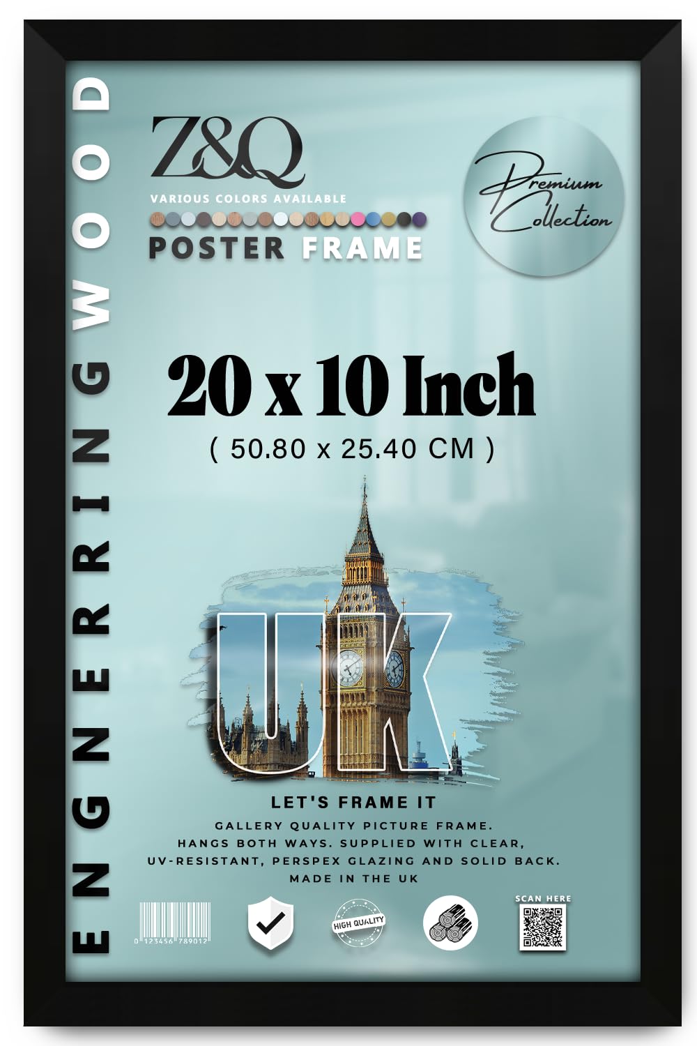 Z&Q - Flat Versatile MDF Wood Finish20 x 10 Inch Poster Frame | for Art Gallery (50.80 x 25.40 CM) Wall Décor & Room Display [ Matt Black ] — image 1