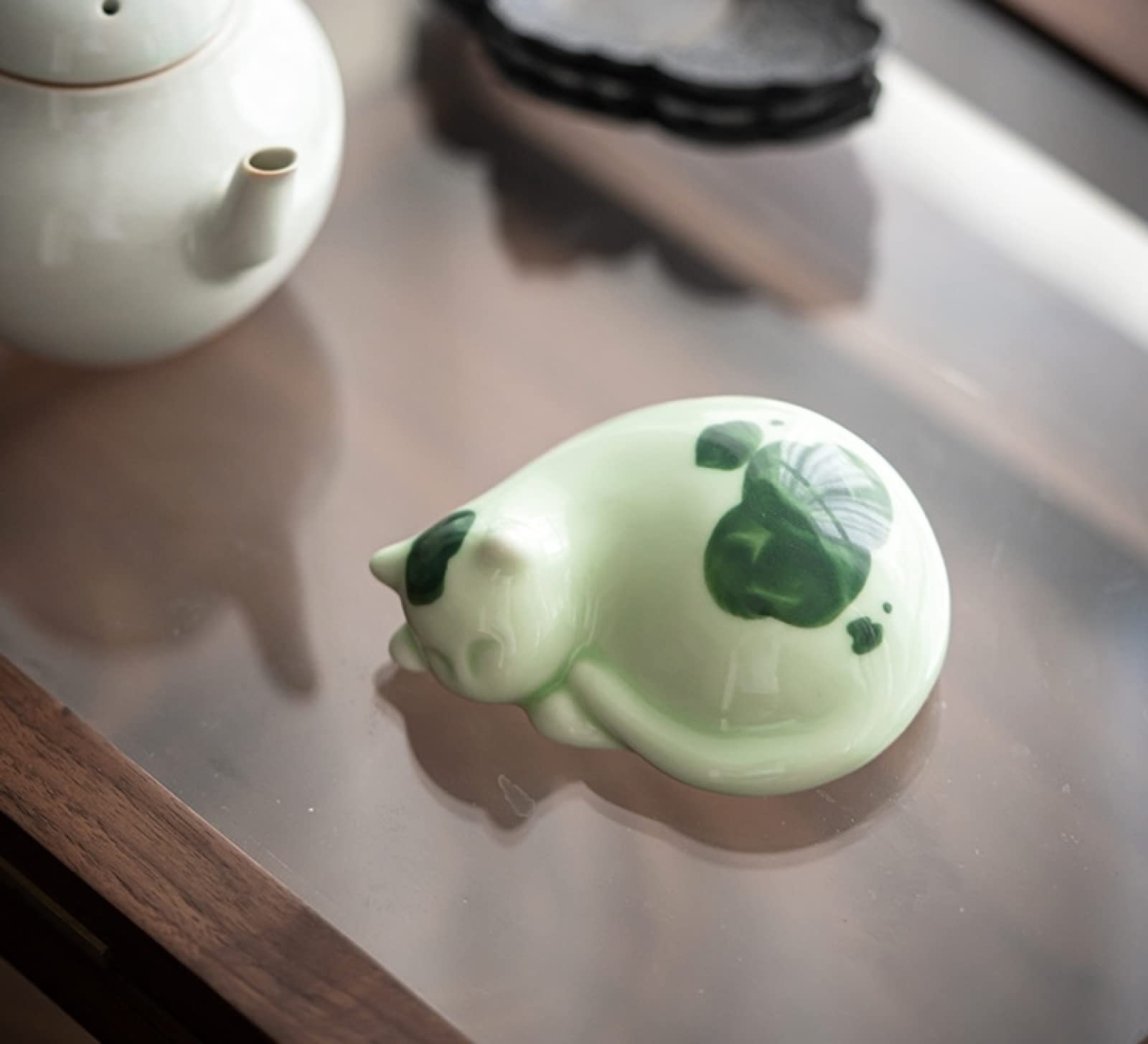 Statuetta in ceramica Scultura animale gatto verde Ornamento in ceramica Arts Hotel Home Decor Ufficio regalo di nozze