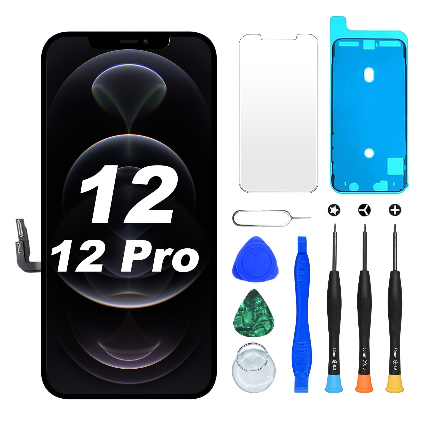 DlGl4U - Schermo LCD di ricambio per iPhone 12/12 Pro, 6,1" Full HD 3D Touch True Tone Face ID per iPhone 12/12 Pro Display Digitizer Kit di riparazione