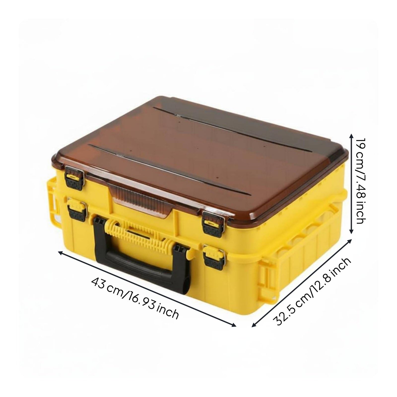 harayaa Scatola Porta Esche a Doppio Livello Scatola da Pesca Contenitore Tackle Box Organizer con Scomparti Regolabili in Plastica E Manico per Trasporto, Giallo, 43X33X19cm
