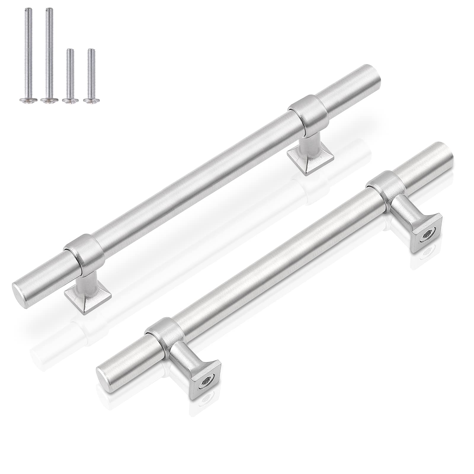 GOBEKOR10 Pack Cabinet Handles Brushed Nickel Kitchen Cabinet Pulls 4 Inch Hole Center Stainless Steel Drawer Pulls T Bar Pull Handles for Kitchen Bathroom