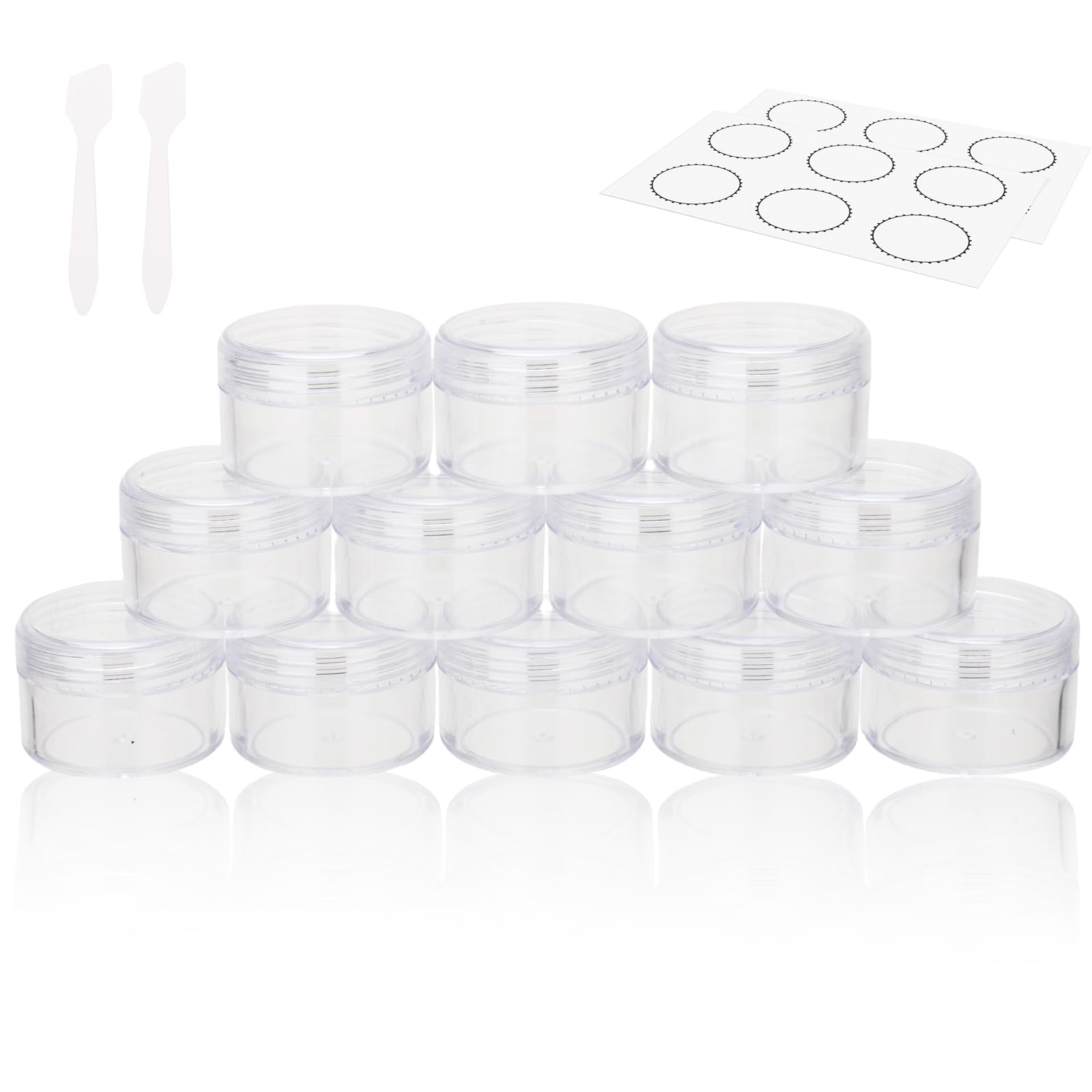 15 Grams Small Plastic Jars with Lids, 12 Pack Travel Cosmetic Containers, Empty Sample Jars with Lids, Body Butter Jars with Lidss and Makeup Spoons