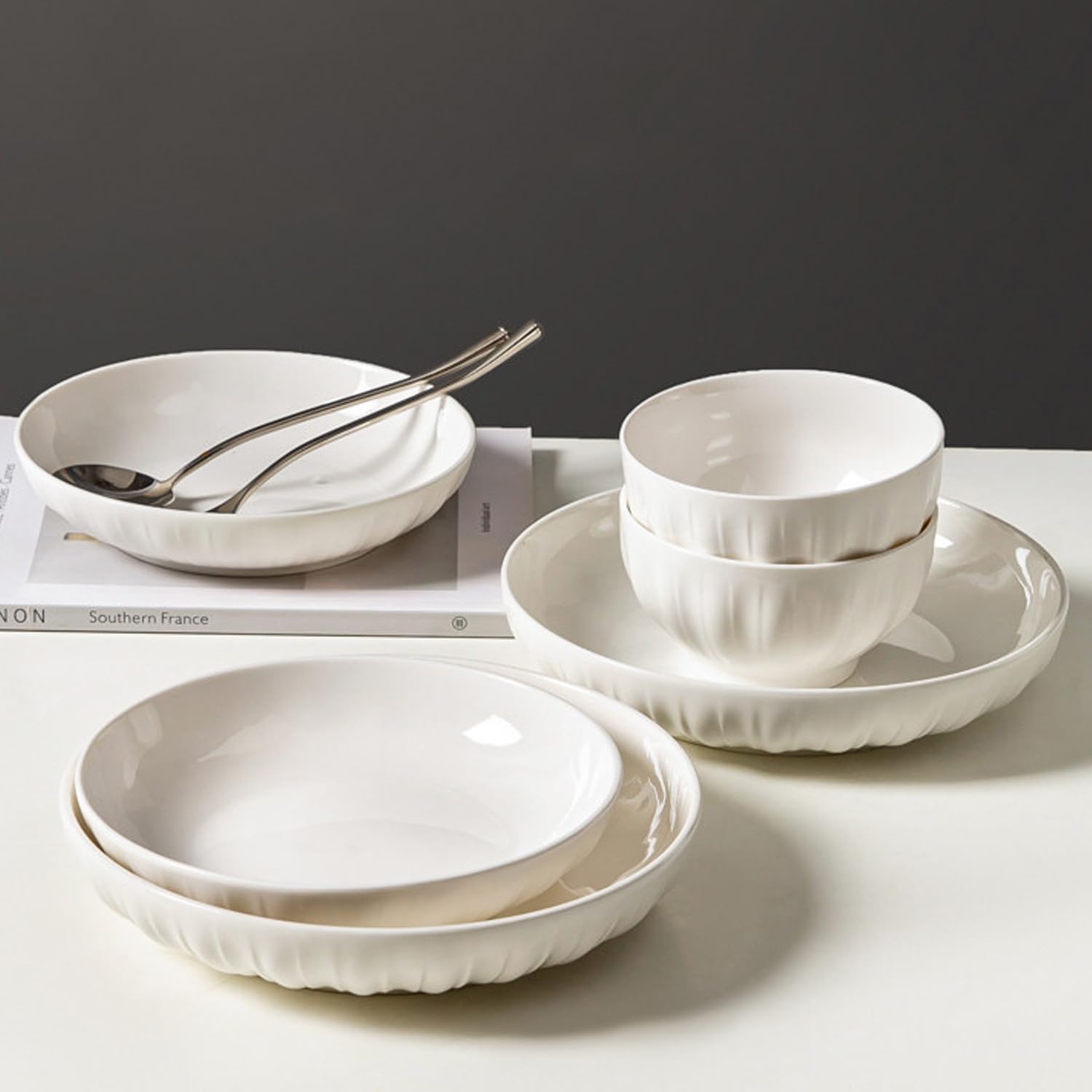 Ensemble Assiettes et Bols Service de Table pour 6 Personnes Blanc