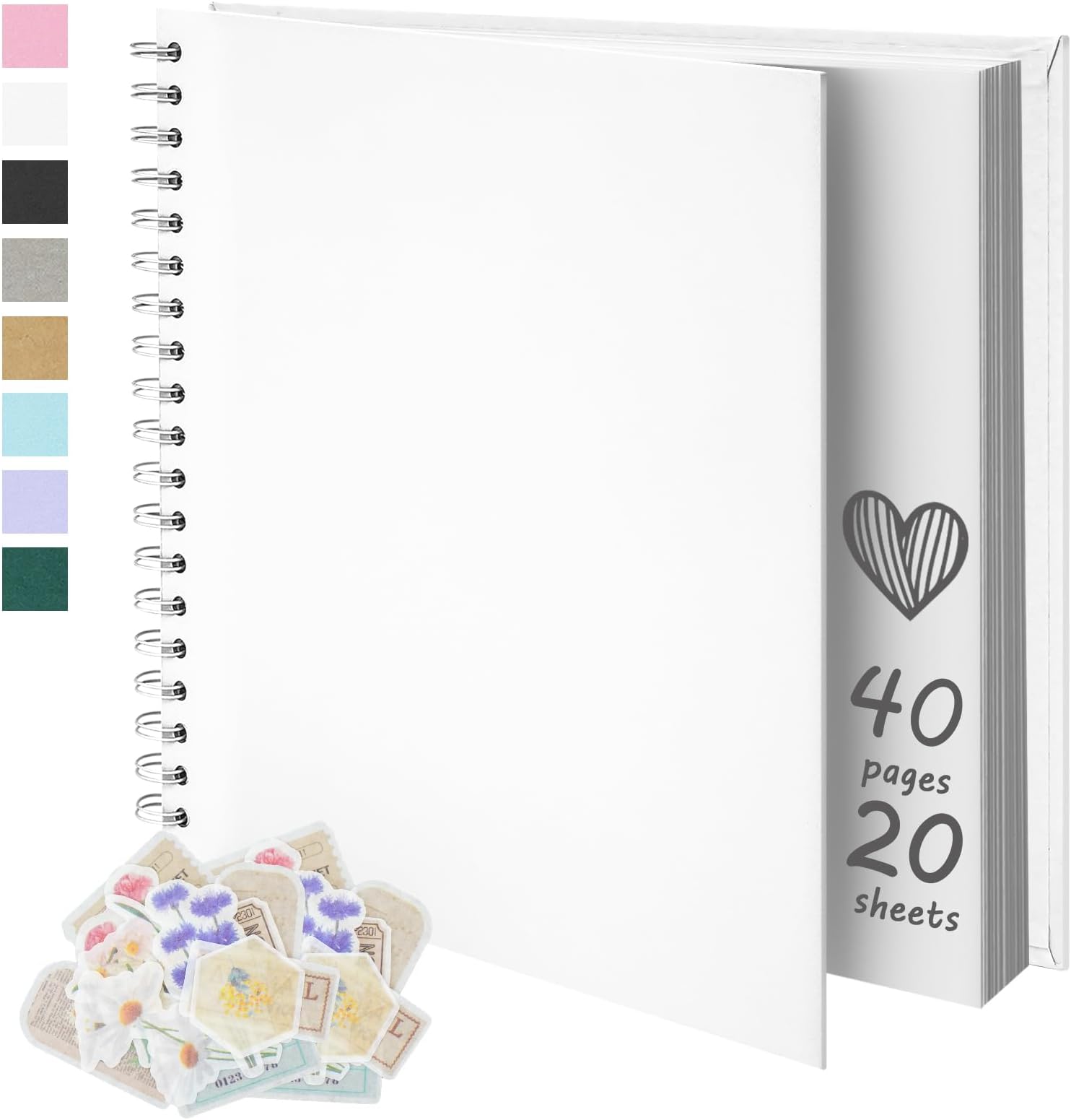 7X7 Inch DIY Scrapbook Photo Album, Kraft Blank Paper Scrap Book 40 Pages Memory Book for Wedding Family, White