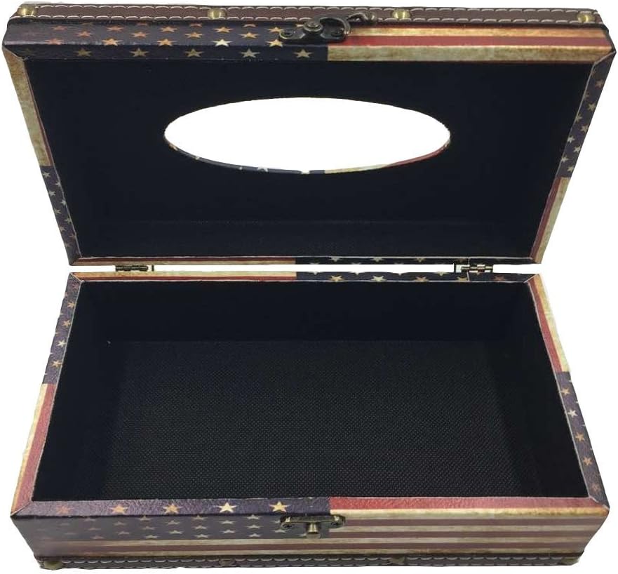DreamsEden Wooden Tissue Box Cover Holder - Vintage Flag Style Classical Napkin Box for Home Office Room Decor (American Flag)