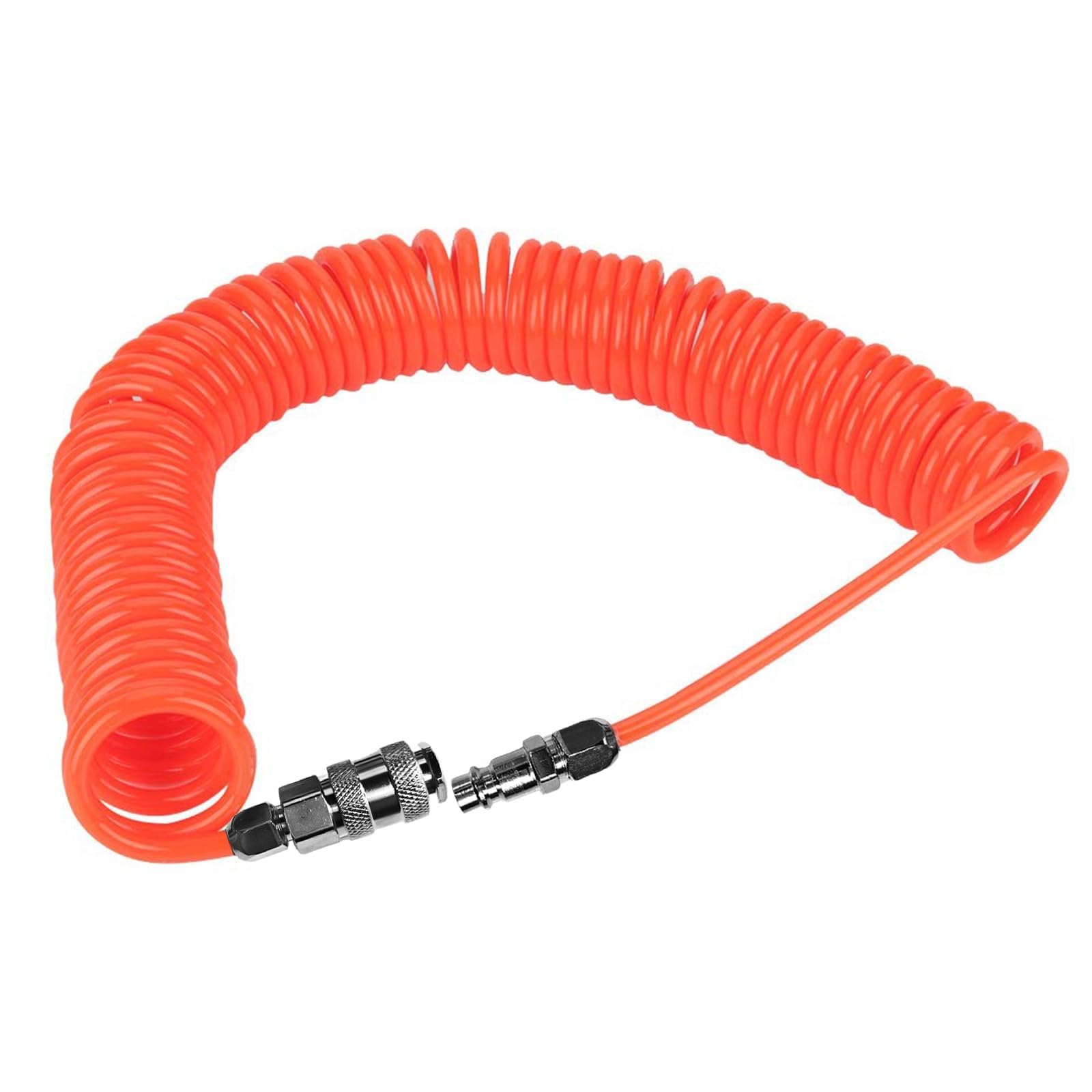 Manguera Espiral Retráctil para Aire Comprimido 6 m-Diámetro 8 mm (1/4" Conector Rápido)-Anti-Explosión, Flexible y de Buen Sellado - Color Naranja - Ideal para Compresores y Herramientas Neumáticas