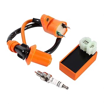 CDI Unit Ignition Coil Spark Plug, High Racing Performance 6 Pin CDI Box and Ignition Coil and Spark Plug, Kit for GY6 50CC 125CC 150CC ATV Scooter