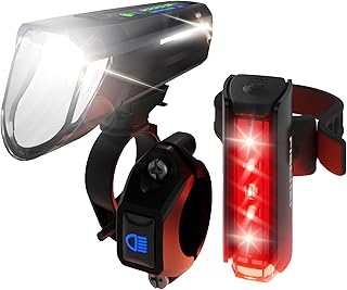 FISCHER Fahrrad LED-Akku Beleuchtungs-Set Twin Stop 100 Lux, mit Sensormodus, Lange Leuchtdauer, stabiles Aluminium-Gehäuse, schwarz, 1 Stück