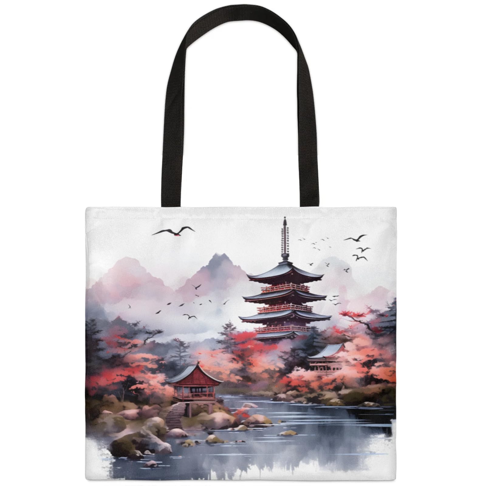 Mularoka Beautiful Scenic Tower Square Canvas Tote Bag Top Handle Purses Stylish Women Canvas Shoulder Tote Bags Reusable Handbags for Work Travel Picnic Beach Shopping Gym Hiking