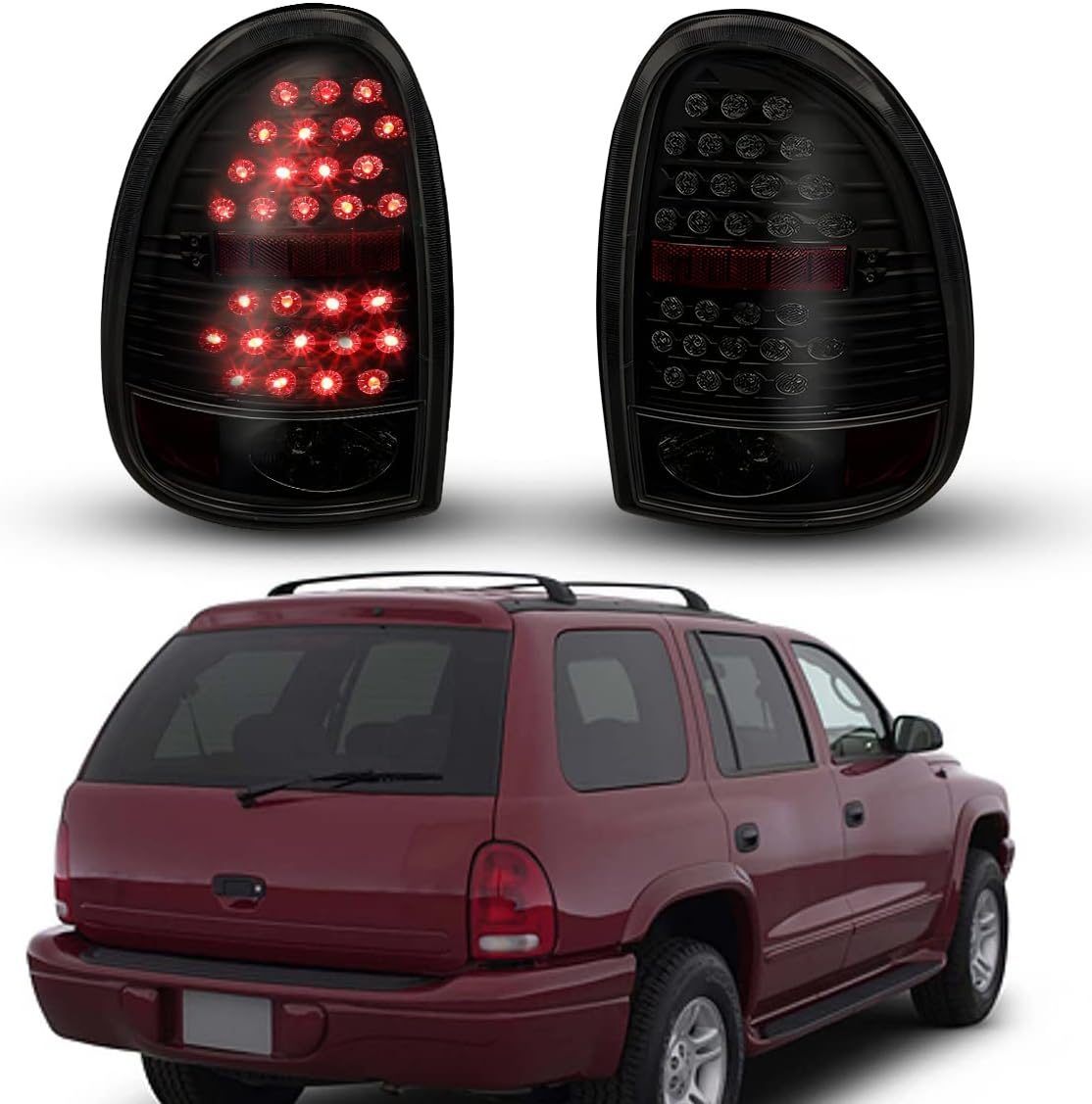 Nixon Offroad Tail Lights for Dodge Caravan 1996-2000 / Durango 1998-2003 / Chrysler Town and Country 1996-2000 Tail Lamps LED Rear Lights Car Rear Lamps Assembly Replacement (Matte Black/Smoke Lens)
