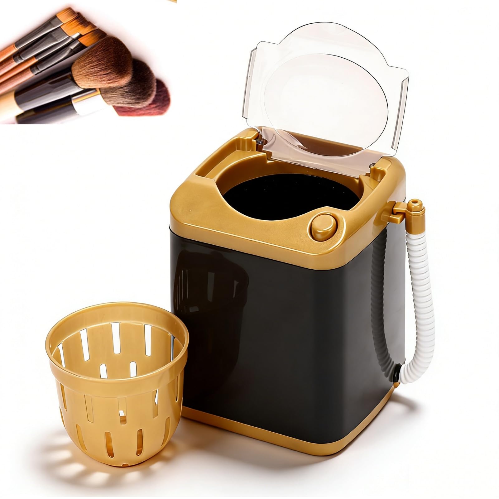 Oumefar Electric Mini Washing Machine Toy Cosmetic Tool Cleaner For Kids Makeup Brush Cleaning Simulation Washing Machine Plastic 10 X 8 X 11cm (Gold)