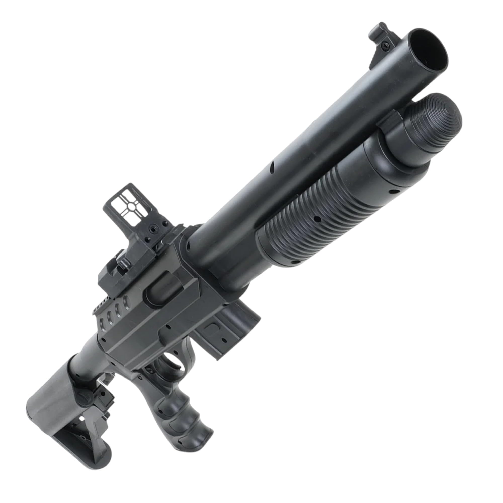 Softair Pumpgun 6 mm < 0,5 J - Federdruck Schrotflinte mit 100-Schuss Magazin, Spielzeug Airsoft Gewehr 67cm, ab 14 Jahren Erbsen Pistole schwarz manuell Einzelschuss