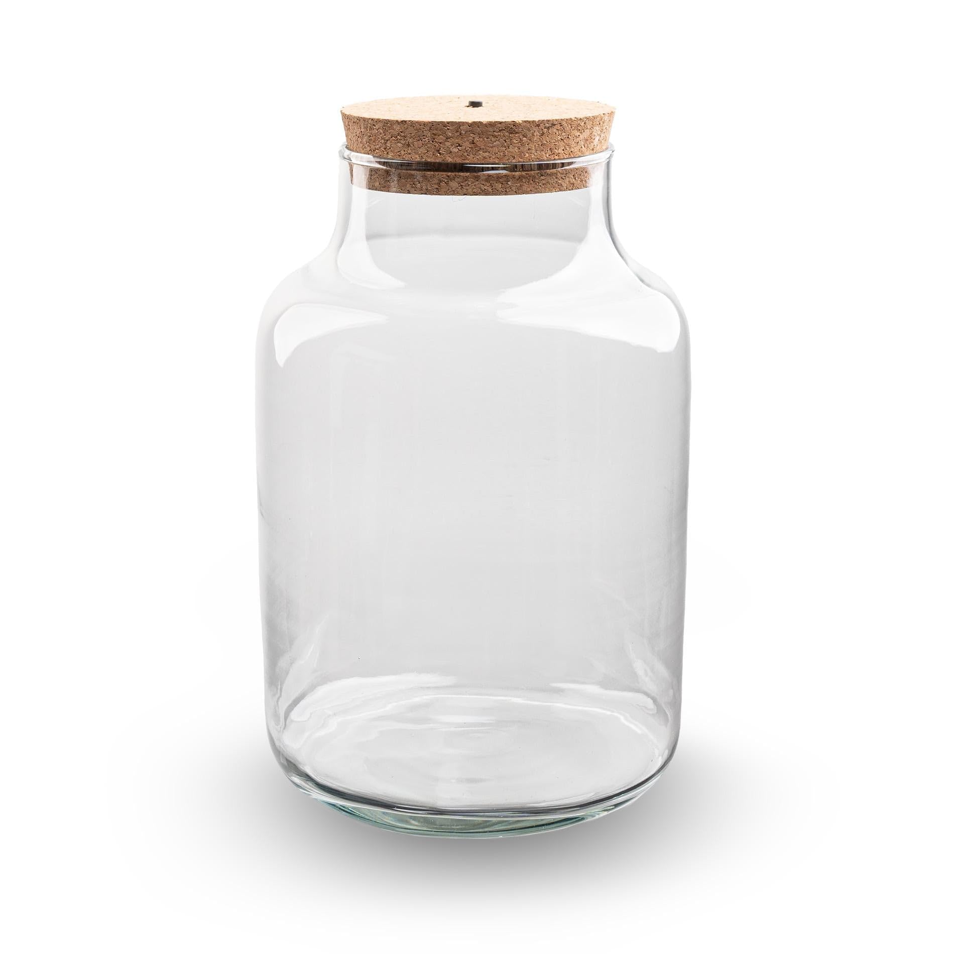 Terrarienflasche „Milky“ mit LED-Korkdeckel – Ø21cm 30cm – Glasflasche aus Recyclingglas – ca. 9L Volumen – Ideal für DIY-Terrarien & Mini-Ökosysteme – Mit Beleuchtung