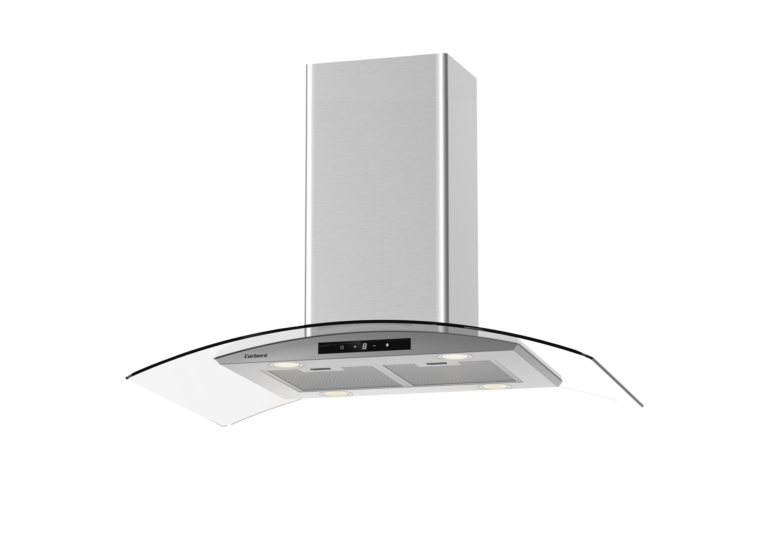 Cappa isola, 90 cm, portata 1000 m3/h, Inox, 3 velocità, filtro alluminio 3 strati, filtro carbone, efficienza energetica A++