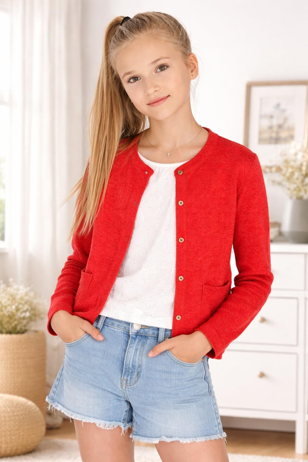 Generico Cardigan in Maglia da Ragazza – Modello Classico con Bottoni