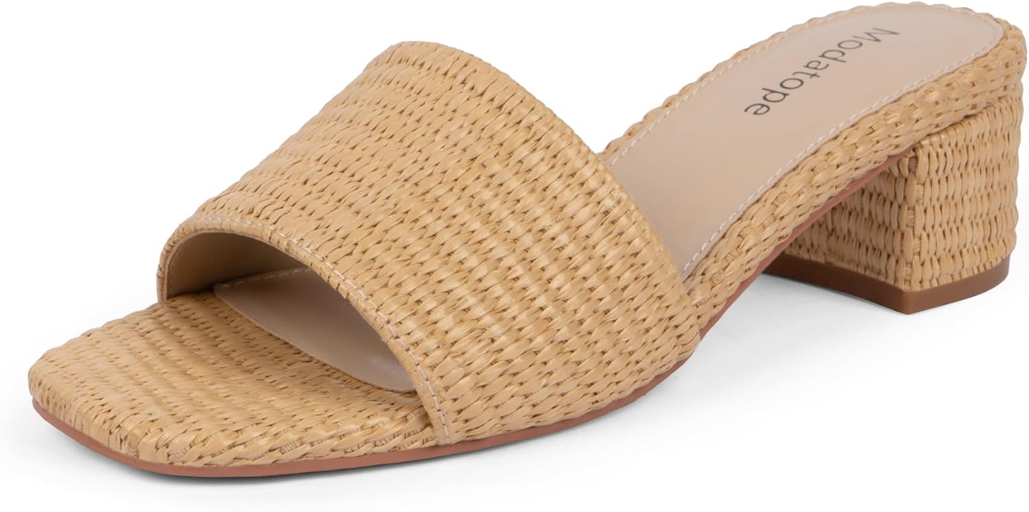 Modatope Braided Sandals Women Chunky Heel Square Toe Sandals for Women Open Toe Heeled Mules