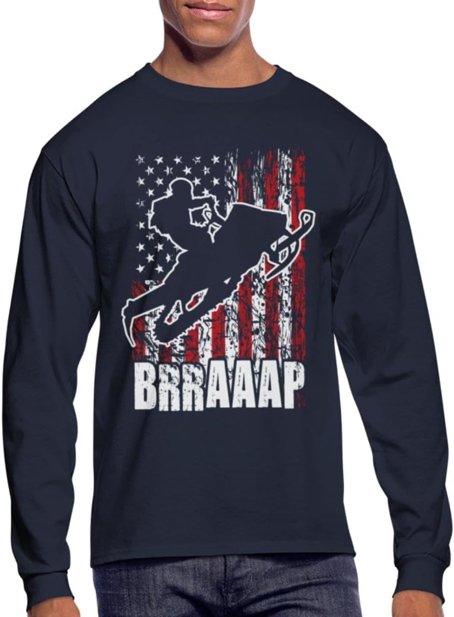 Spreadshirt Snowmobile Riding USA Flag Men's Long Sleeve T-Shirt