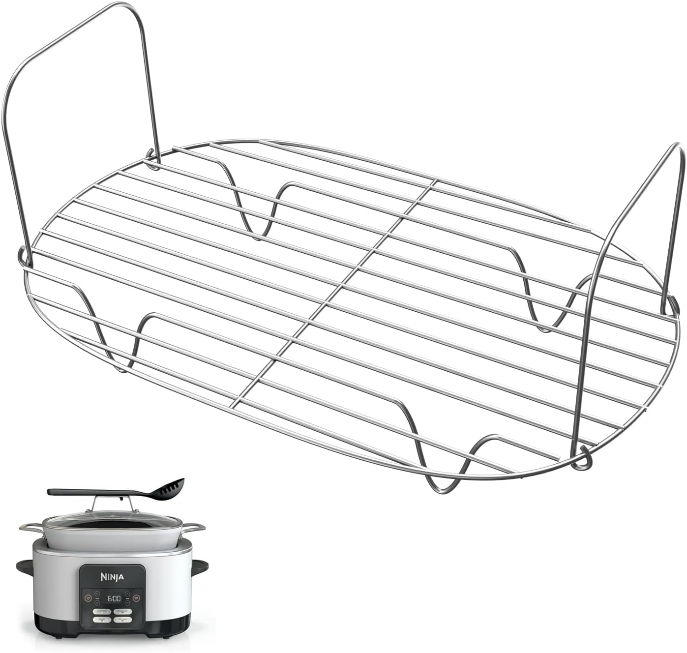 DENEBORE Steam and Roast Rack Compatible with Ninja Foodi Possible Cooker Pro 8.5 Qt - Custom Fit MC1000, MC1001, MC1010 Series Ninja Slow Cooker Crockpot - Chrome Coated Multicooker Accessories