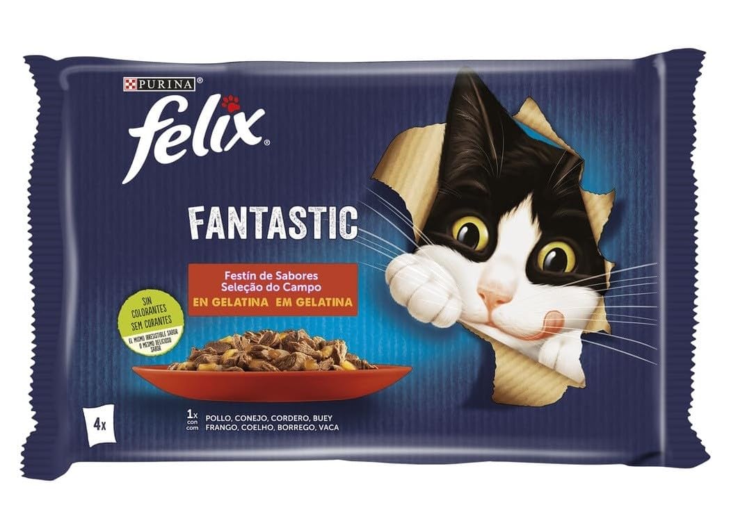 Felix Purina Fantastic Festín de Carnes en Gelatina, 4 x 85g