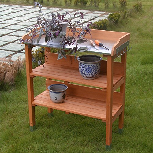 New Outdoor Garden Wooden Potting Bench Work Station Table Tool Storage Shelf W/Hook #TOP2