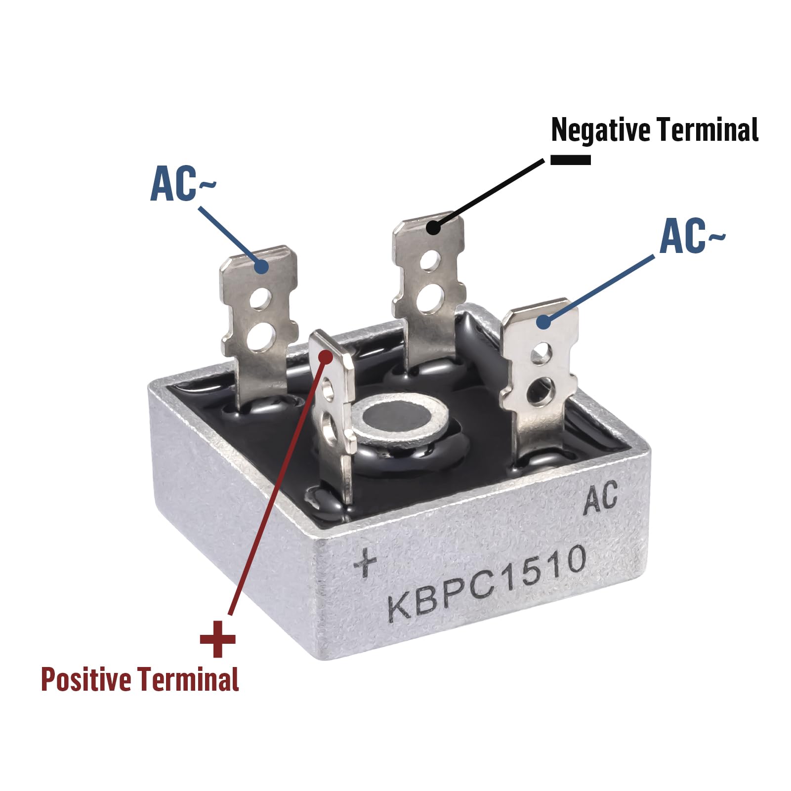 4 Pezzi KBPC1510 15A 1000V Diodo raddrizzatore a ponte Diodo monofase con custodia in metallo