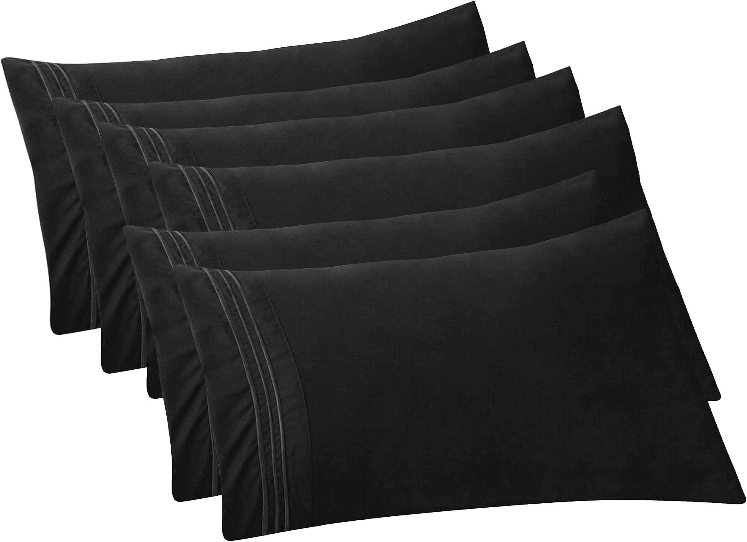 Elegant Comfort 6-PACK Solid Pillowcases 1500 Premium Hotel Quality Microfiber - Smooth Weave, Wrinkle and Stain Resistant, Easy Slip-On, 6-Piece Set, Standard/Queen Pillowcase, BlackOEKO-TEX STANDARD 100