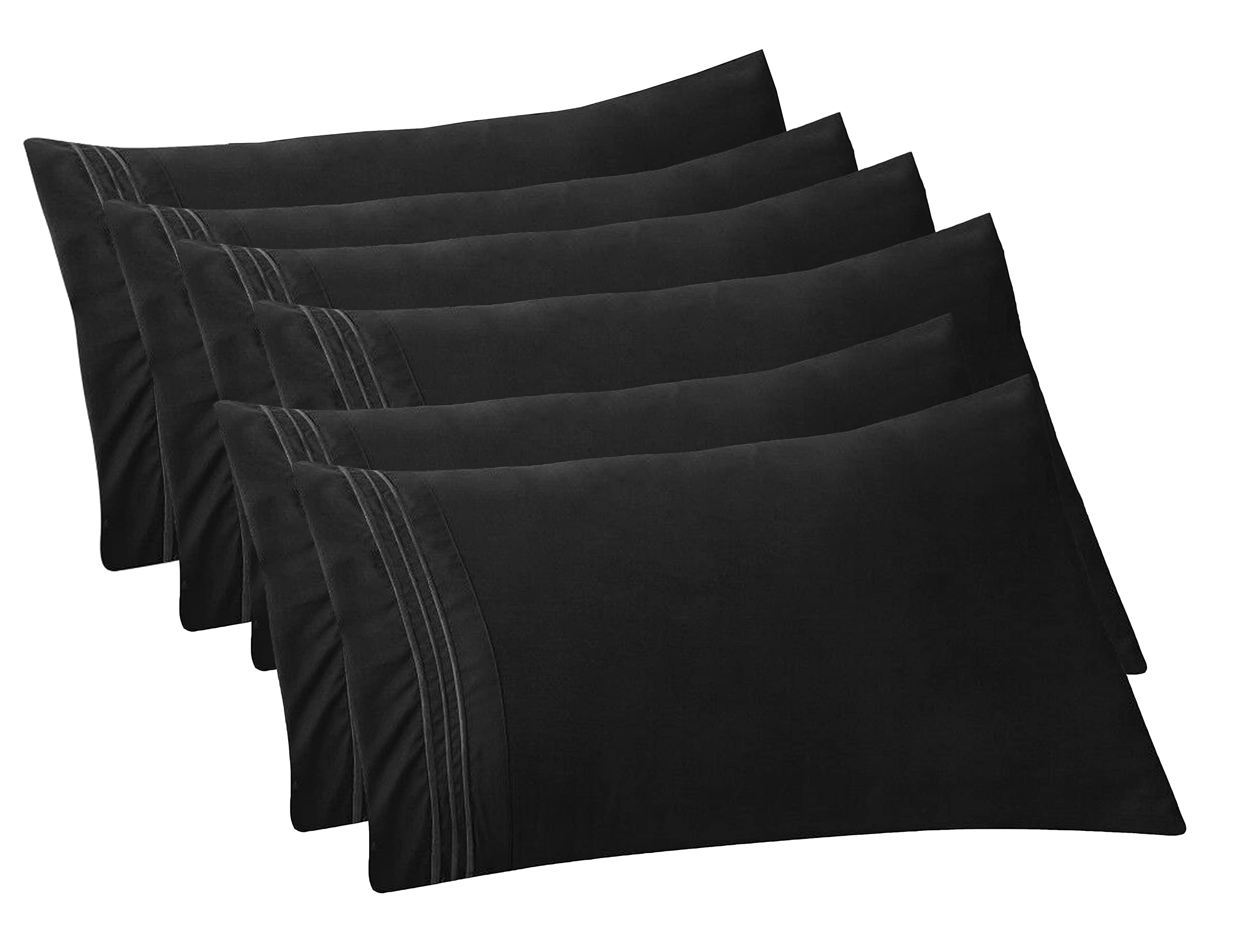 Elegant Comfort 6-PACK Solid Pillowcases 1500 Premium Hotel Quality Microfiber - Smooth Weave, Wrinkle and Stain Resistant, Easy Slip-On, 6-Piece Set, Standard/Queen Pillowcase, BlackOEKO-TEX STANDARD 100