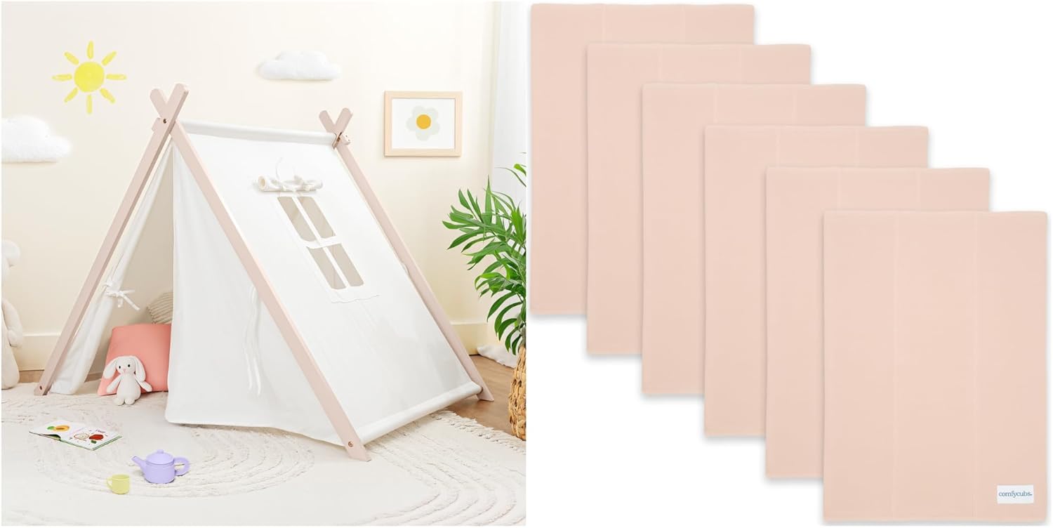 Comfy Cubs Kids Play Tent & 100% Cotton Washcloths Bundled - Pack of 6 - Large