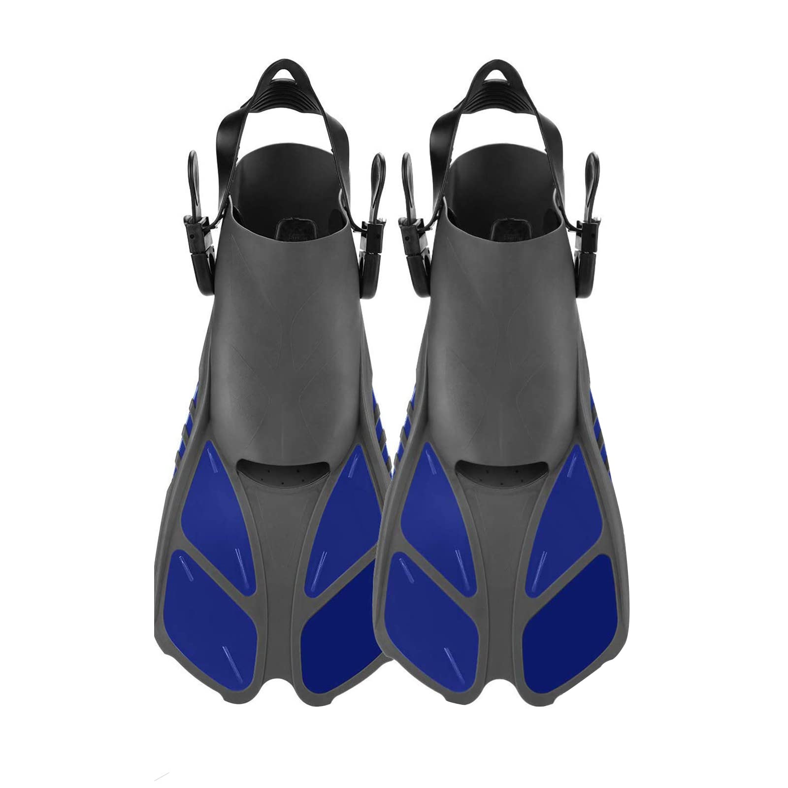 Aletas de buceo ajustables cortas para natación y piscina Snorkeling con bolsa para adultos para hombre y mujer, tacón abierto (azul, S)
