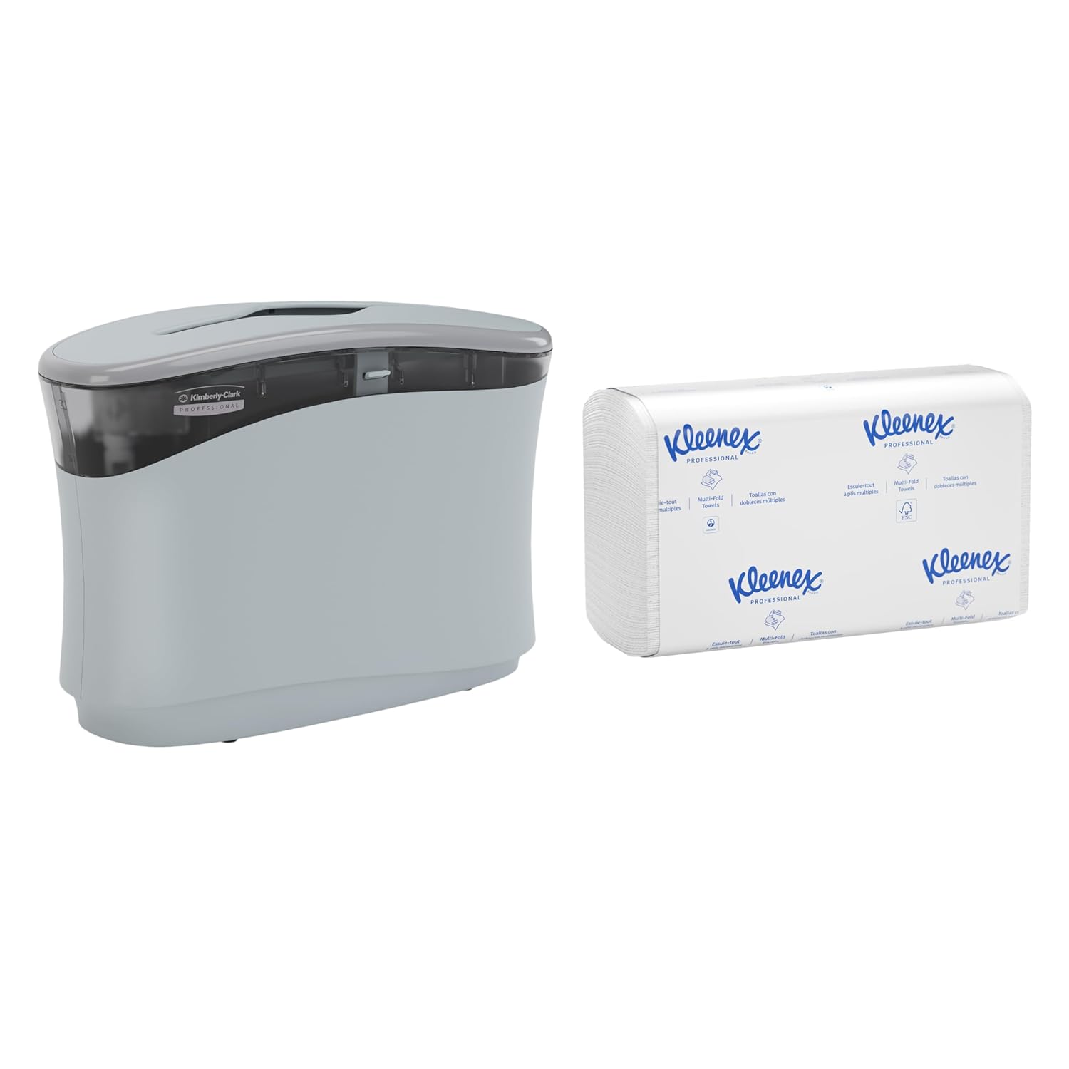 Bundle of Kimberly-Clark Professional™ Countertop Folded Towel Dispenser, Soft Grey, 13.3" x 9.0" x 5.2" (Qty 1) + Kleenex® Premiere Folded Towels with Fast-Drying Absorbency Pockets™