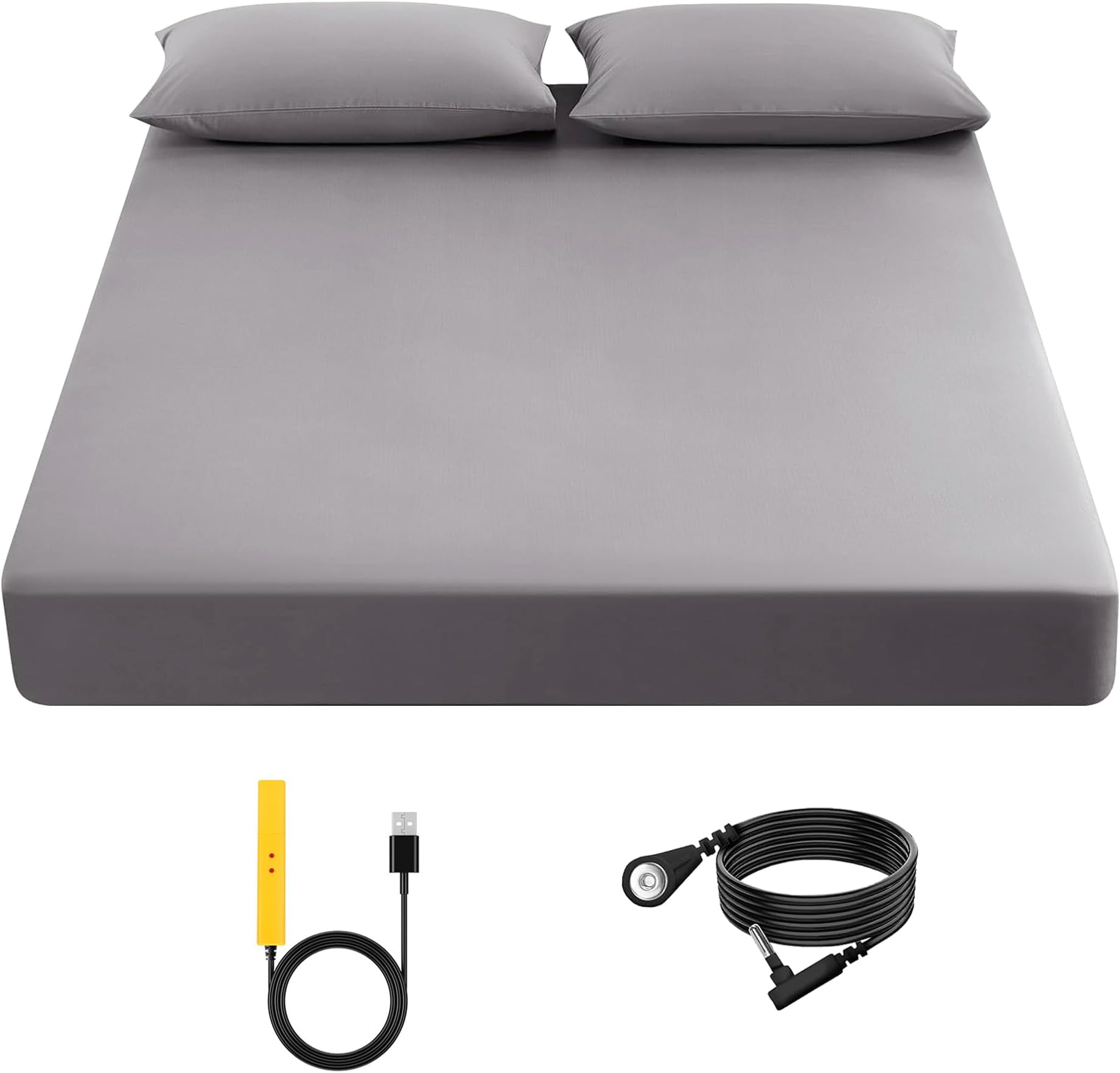 Grounding Sheet, 90% Organic Cotton+10% Pure Silver Organic Fitted Grounded Sheet for Improved Sleep, Pain Relief - Earth Connected Bedding (Gray, (78.4 * 80.2 * 15inch))